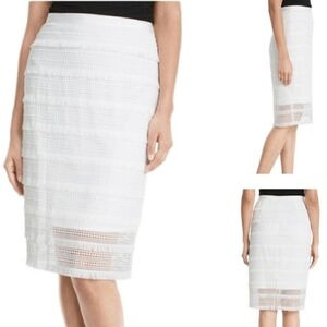 White House Black Market Crochet Pencil Skirt 12 Lace Fringe Coquette Feminine
